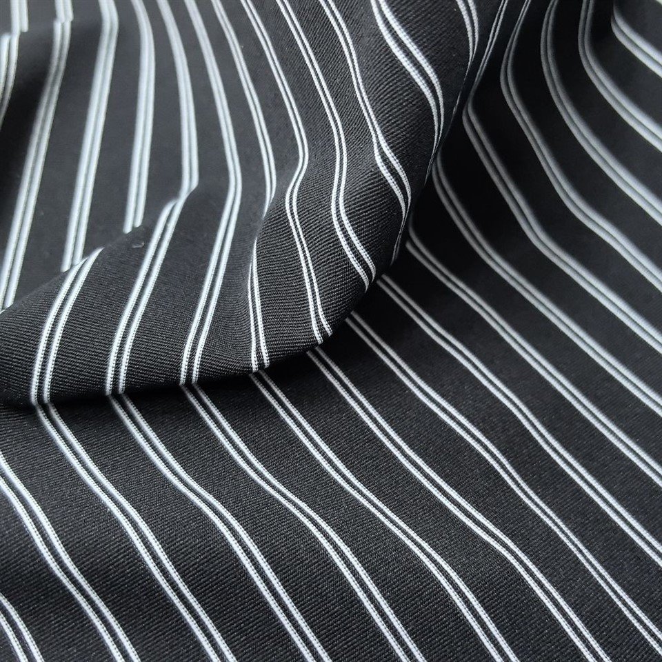Matte Polyester-Spandex Single Jersey Black Base With White Stripes Fabric high quality